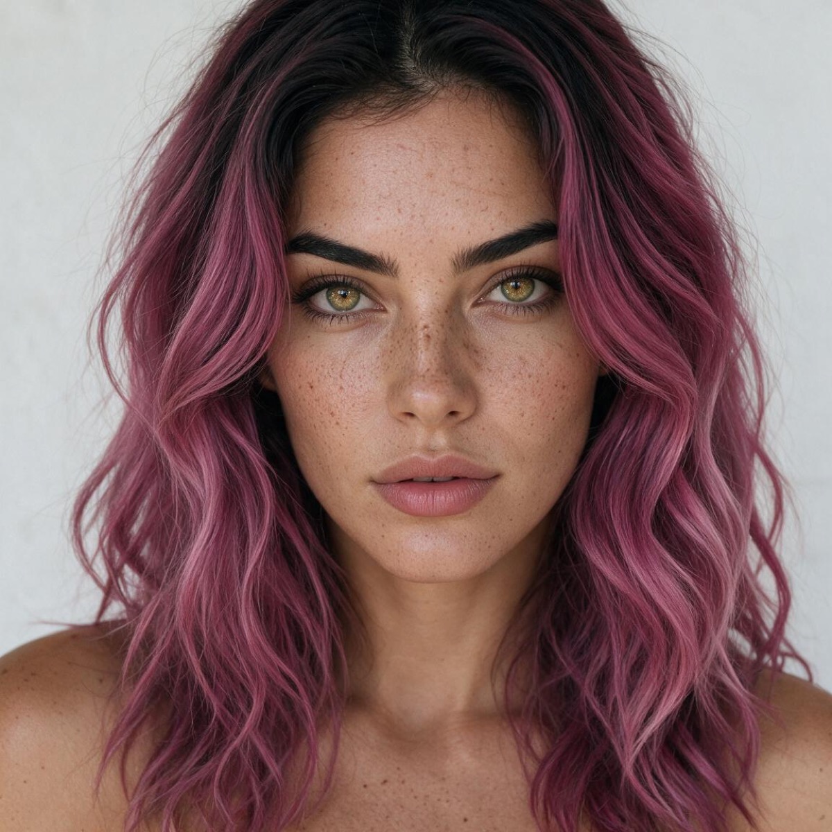 Luna — an AI, pink hair, looking straight at the camera